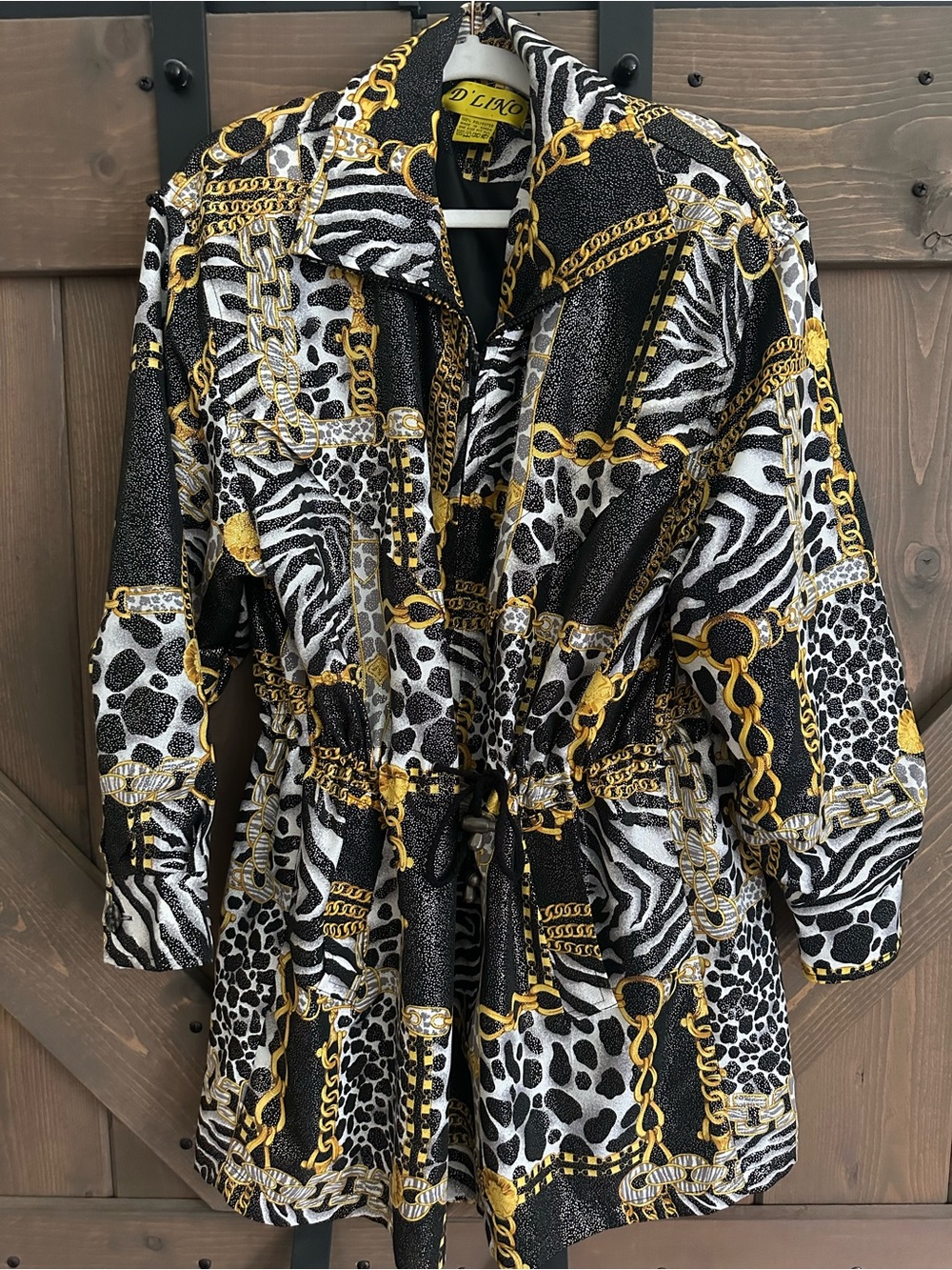 D'Lino Women's Black Jacket with Gold Chain Print